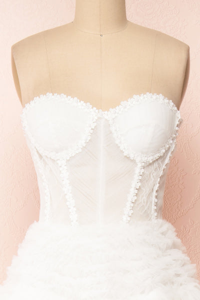 Aristee White Bustier Layered Tulle Maxi Dress | Boudoir 1861 front close-up