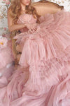 Aristee Blush Bustier Layered Tulle Maxi Dress | Boudoir 1861 model sitting