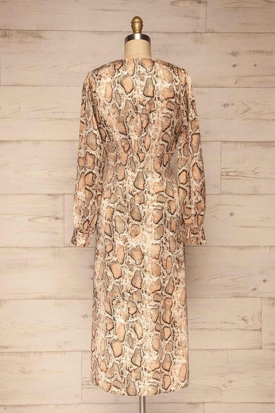 Arlene Beige Snake Print Dress | Robe | La Petite Garçonne back view