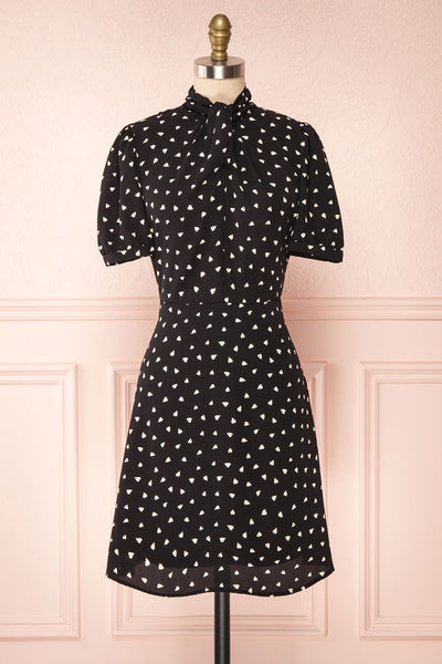Arlette Black Patterned Short Sleeve Dress | Boutique 1861 front view