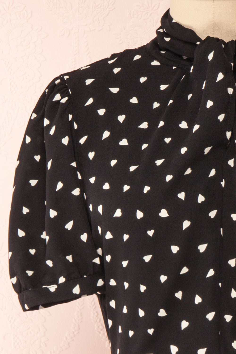Arlette Black Patterned Short Sleeve Dress | Boutique 1861 front close-up