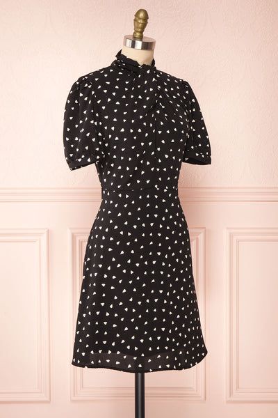 Arlette Black Patterned Short Sleeve Dress | Boutique 1861 side view