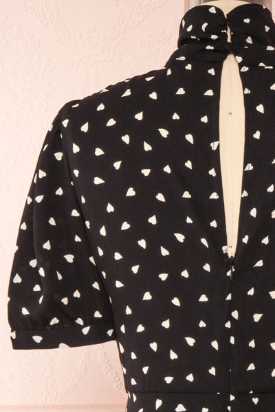 Arlette Black Patterned Short Sleeve Dress | Boutique 1861 back close-up
