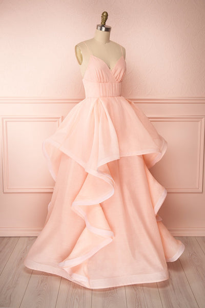 Armande Voluminous Light Pink Maxi Dress side view | Boutique 1861
