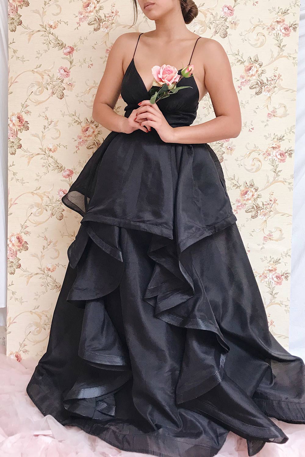 Armande Black Voluminous Maxi Dress | Boutique 1861 on model