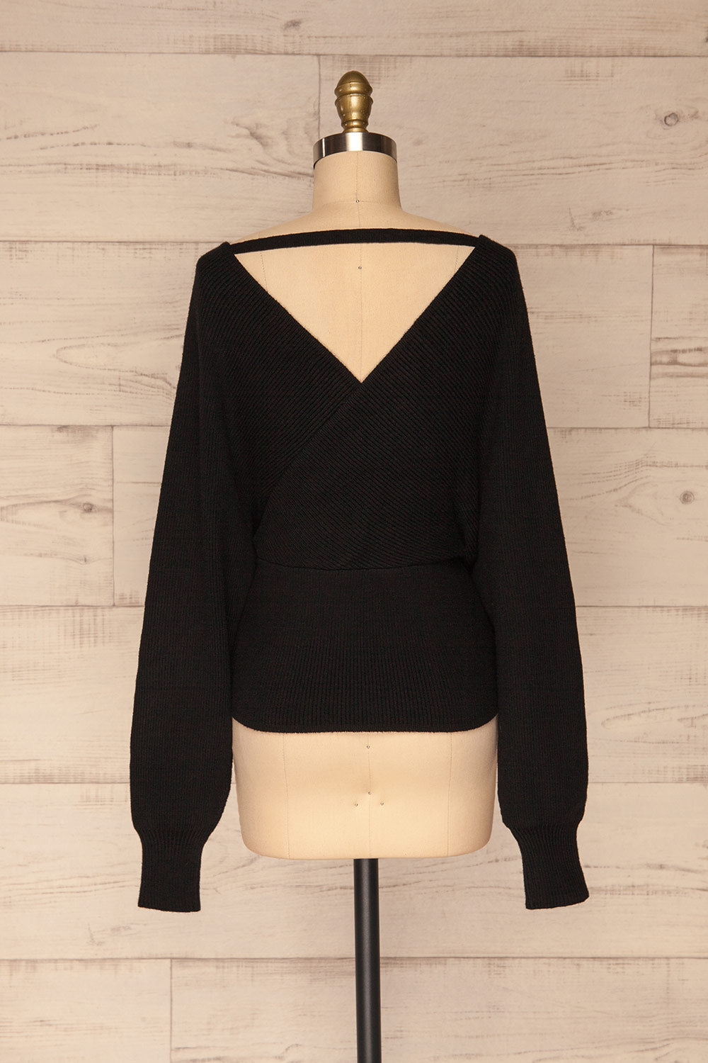 Armis Black Ribbed Faux Wrap Sweater | La petite garçonne back view 