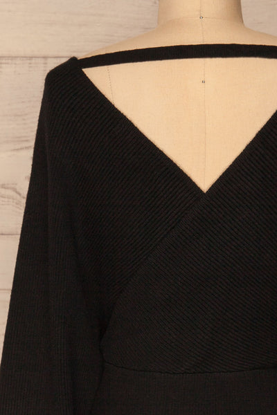 Armis Black Ribbed Faux Wrap Sweater | La petite garçonne back close-up
