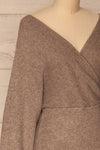 Armis Chestnut  Ribbed Faux Wrap Sweater | La petite garçonne side close-up