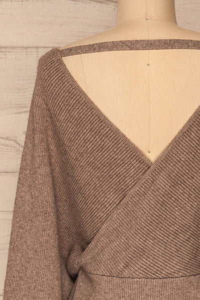 Armis Chestnut  Ribbed Faux Wrap Sweater | La petite garçonne back close-up