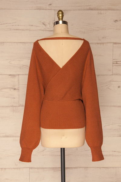 Armis Orange Ribbed Faux Wrap Sweater | La petite garçonne back view