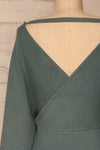 Armis Teal Ribbed Faux Wrap Sweater | La petite garçonne back close-up