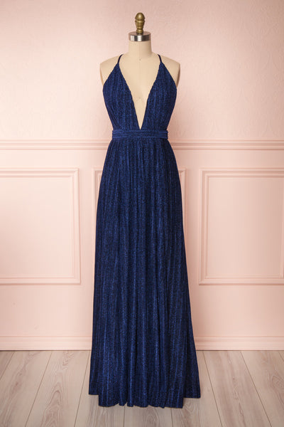 Arnemande Navy Pleated Gown w/ Glitters | Boutique 1861