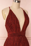 Arnemande Red Pleated Gown w/ Glitters side close up | Boutique 1861