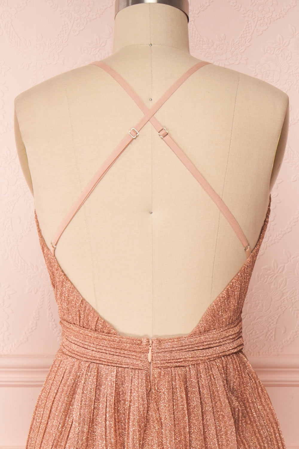 Arnemande Rosegold Pleated Gown w/ Glitters back close up | Boutique 1861