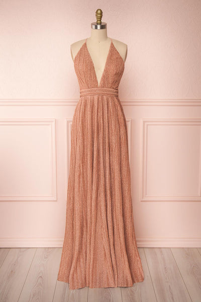 Arnemande Rosegold Pleated Gown w/ Glitters | Boutique 1861