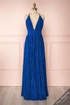 Arnemande Royal Blue Pleated Gown w/ Glitters front view FS | Boutique 1861