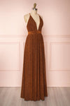 Arnemande Rust Pleated Gown w/ Glitters side view | Boutique 1861