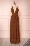 Arnemande Rust Pleated Gown w/ Glitters front view FS | Boutique 1861