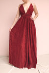 Arnemande Red Pleated Gown w/ Glitters | Boutique 1861 on model