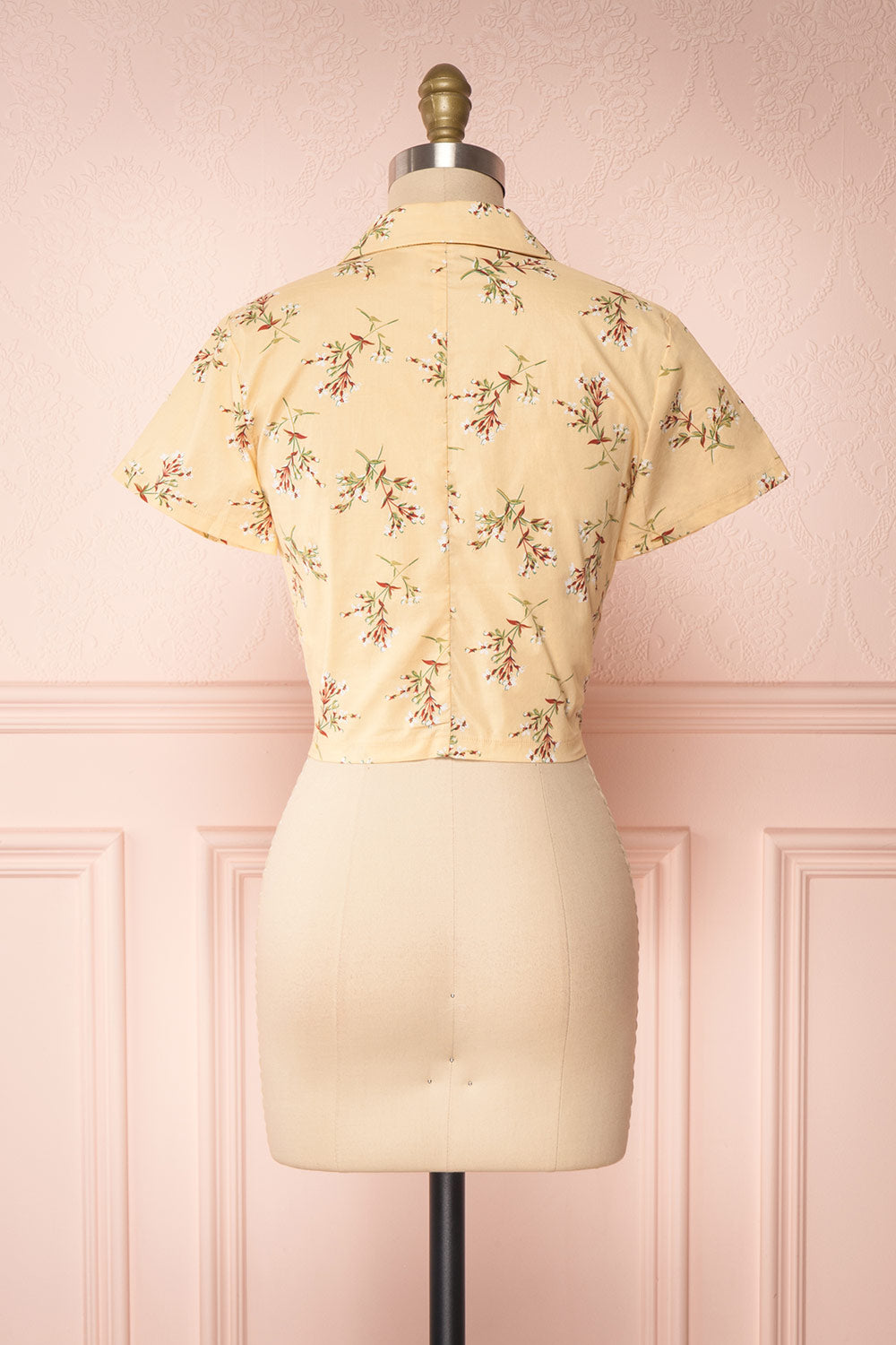 Arnleif Beige Floral Buttoned Crop Top | Boutique 1861 back view 