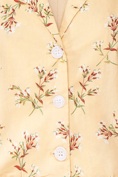 Arnleif Beige Floral Buttoned Crop Top | Boutique 1861 fabric details