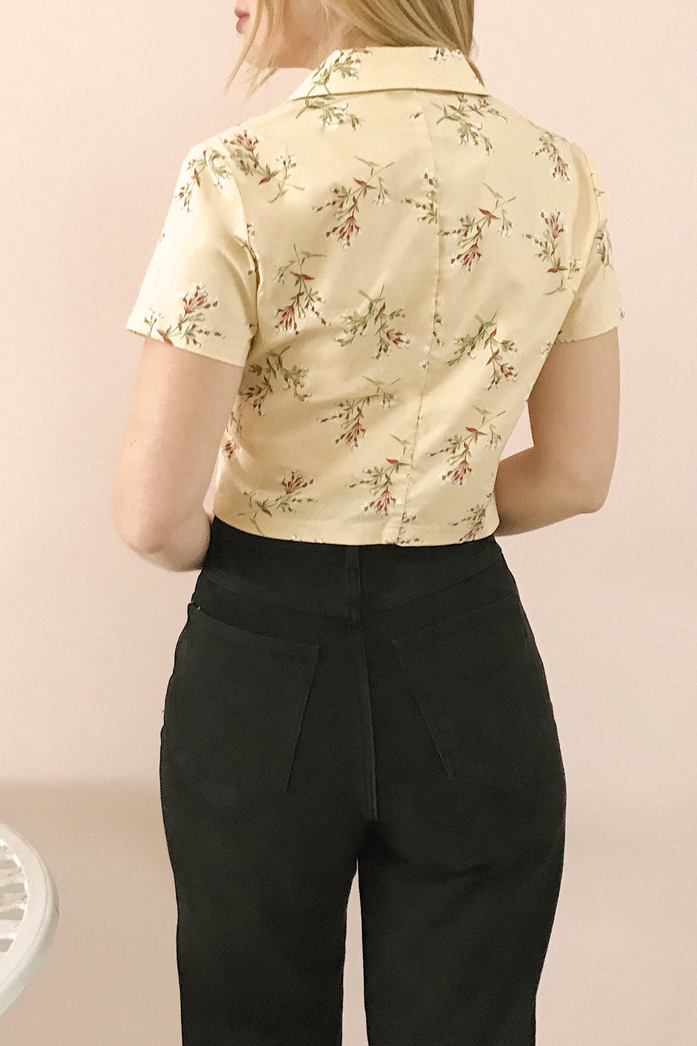 Arnleif Beige Floral Buttoned Crop Top | Boutique 1861 model back