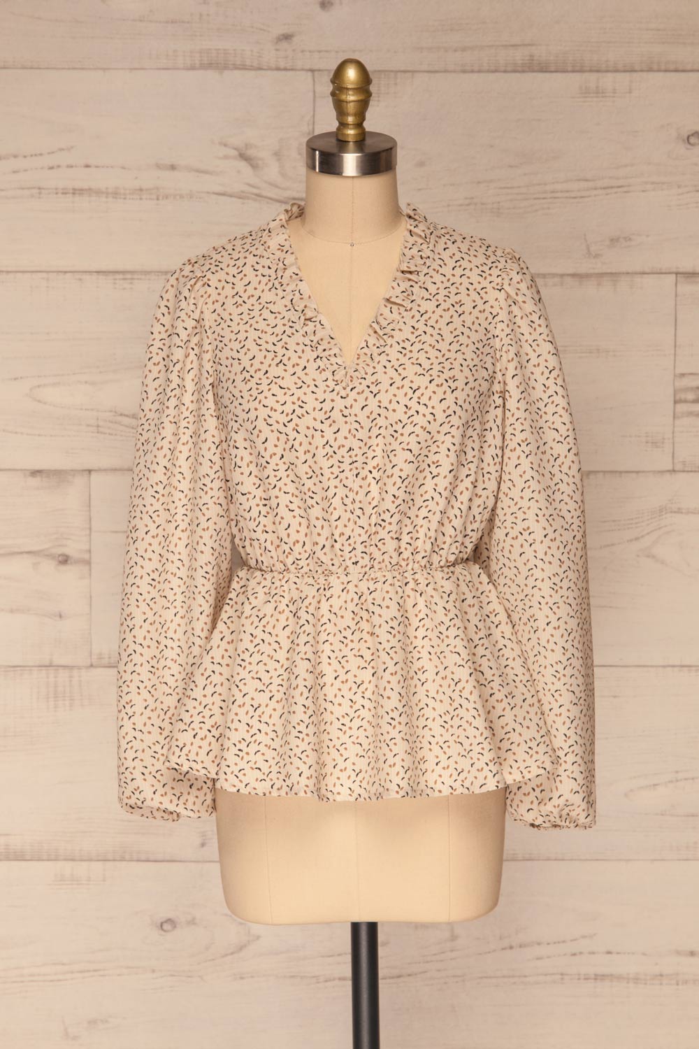 Arona Beige Pattern Long Sleeved Blouse | La petite garçonne front view