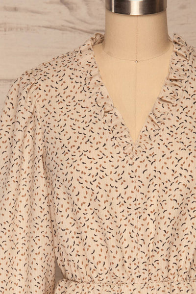 Arona Beige Pattern Long Sleeved Blouse | La petite garçonne front close up