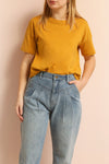 Arvika Clay Orange Cotton Cropped T-Shirt | La Petite Garçonne on model