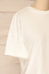 Arvika Chalk White Cotton Cropped T-Shirt | La Petite Garçonne side close-up