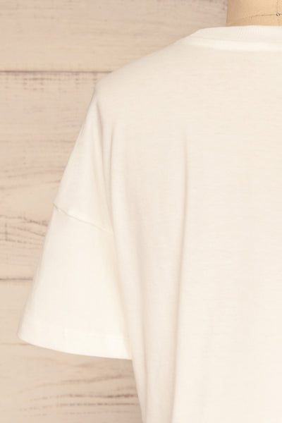 Arvika Chalk White Cotton Cropped T-Shirt | La Petite Garçonne  back close-up