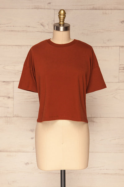 Arvika Clay Orange Cotton Cropped T-Shirt | La Petite Garçonne front view