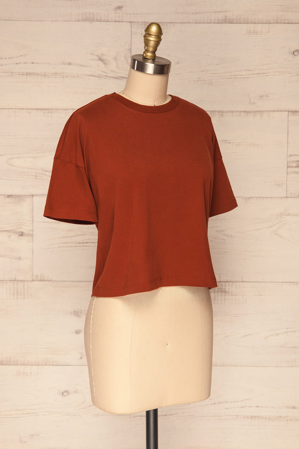 Arvika Clay Orange Cotton Cropped T-Shirt | La Petite Garçonne side view 