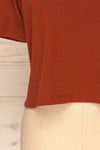 Arvika Clay Orange Cotton Cropped T-Shirt | La Petite Garçonne bottom close-up