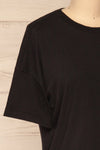 Arvika Coal Black Cotton Cropped T-Shirt | La Petite Garçonne side close-up