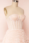 Asako Blush Bustier Layered Tulle Maxi Dress | Boudoir 1861 side close up