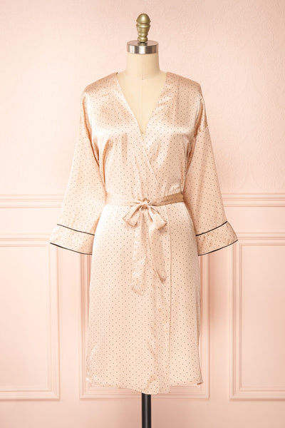 Asami Pink Polka Dot Satin Kimono | Boutique 1861 front view