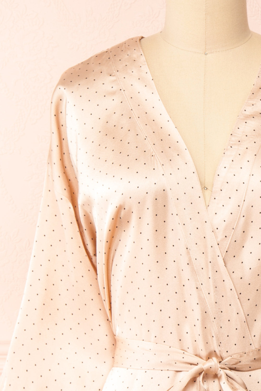 Asami Pink Polka Dot Satin Kimono | Boutique 1861 front close-up