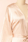 Asami Pink Polka Dot Satin Kimono | Boutique 1861 side close-up