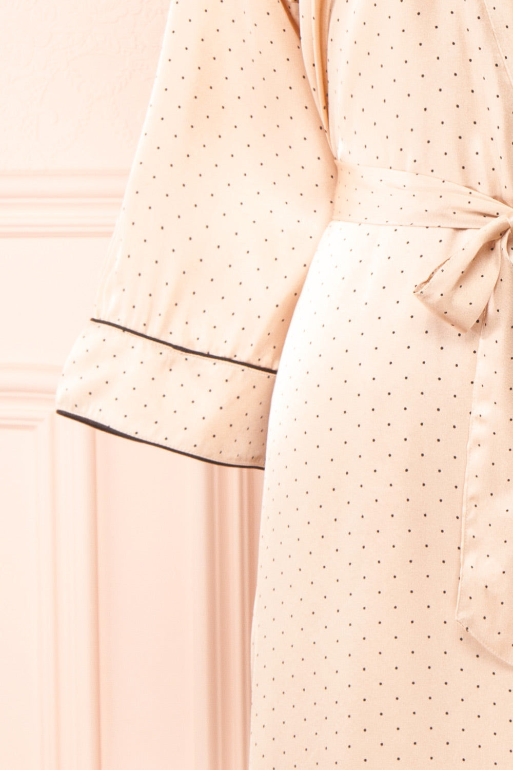Asami Pink Polka Dot Satin Kimono | Boutique 1861 sleeve