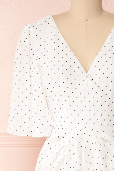 Asceline White Short Dress w/ Polka Dots | Boutique 1861 front close-up