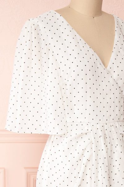 Asceline White Short Dress w/ Polka Dots | Boutique 1861 side close-up