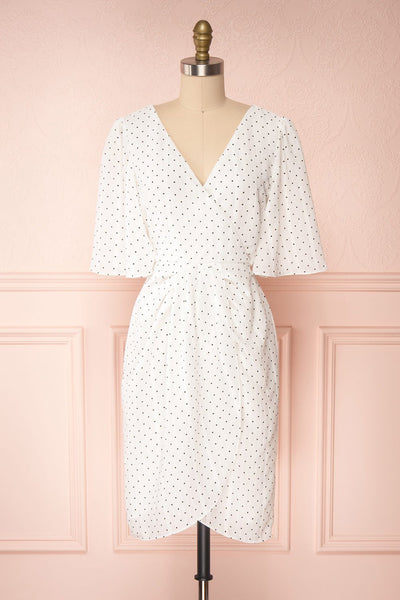 Asceline White Short Dress w/ Polka Dots | Boutique 1861