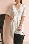 Asceline White Short Dress w/ Polka Dots | Boutique 1861 on model