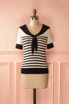 Ashleigh - Black and white stripes sailor collar top