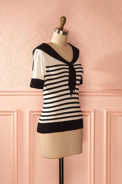 Ashleigh - Black and white stripes sailor collar top