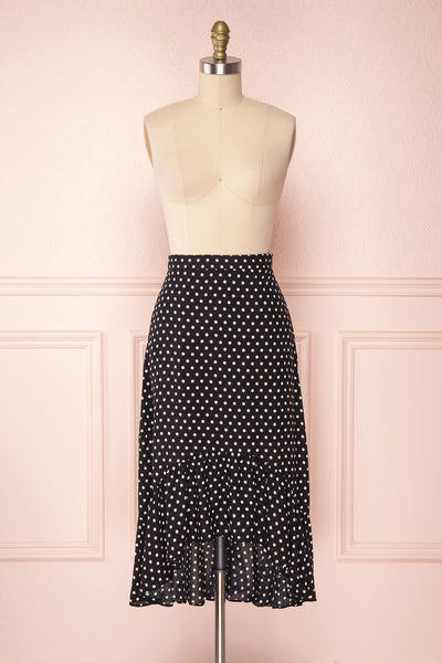 Ashling Black & White Polka Dot Flare Midi Skirt | Boutique 1861