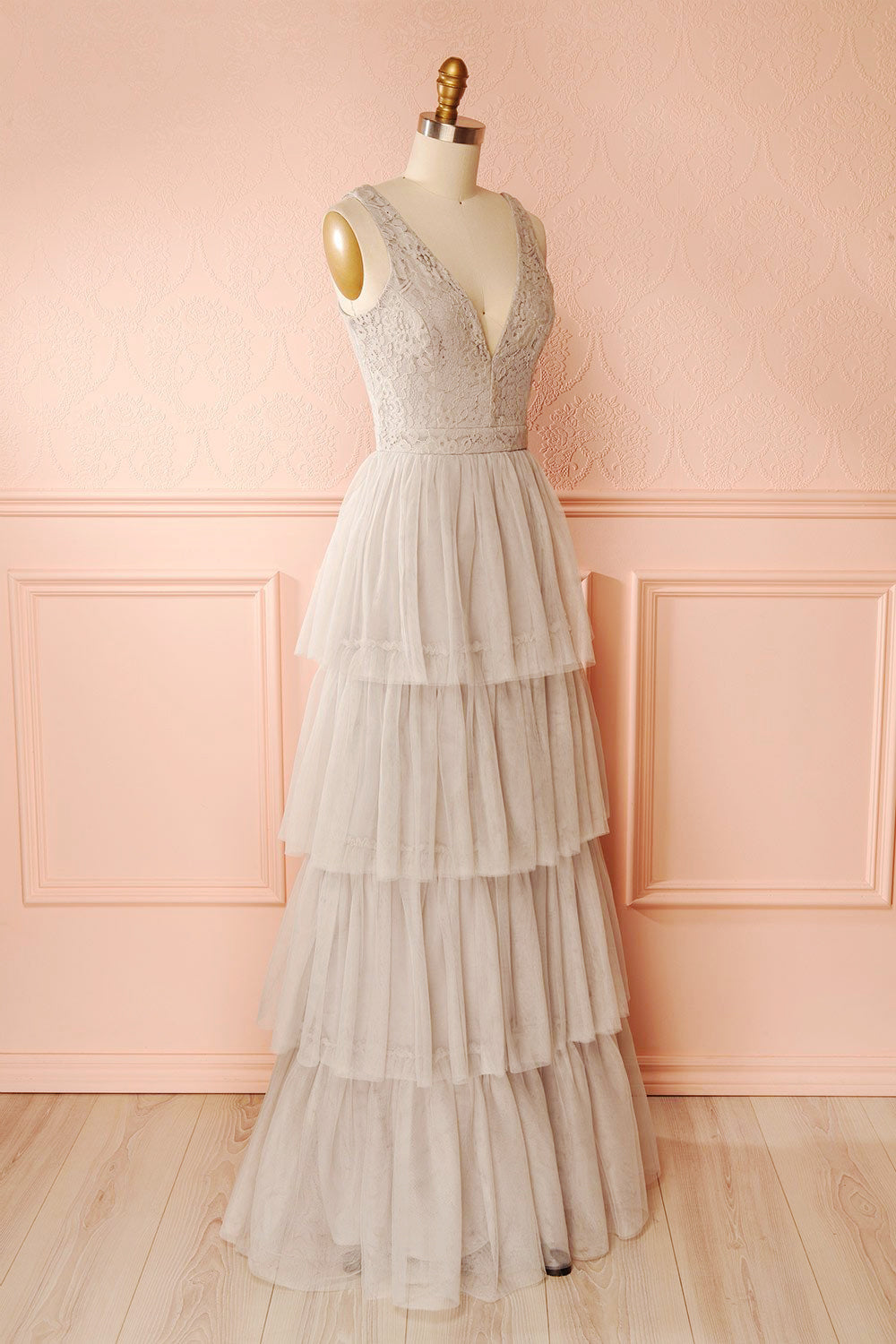Ashlyn Grey Lace & Tulle Gown | Boudoir 1861 side view