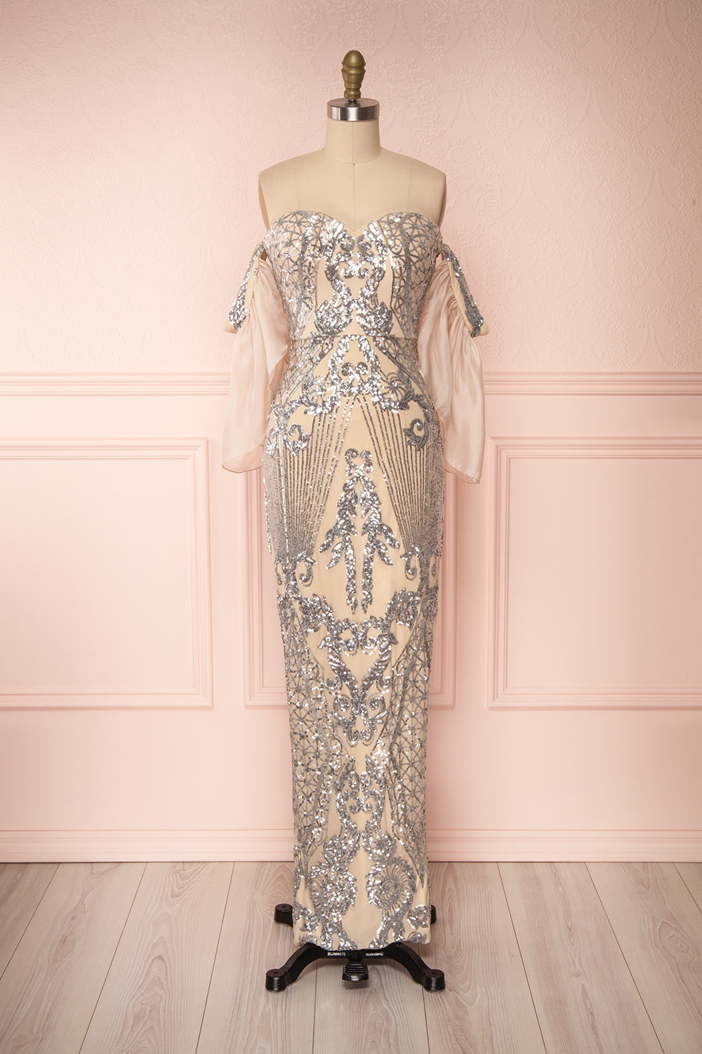 Asteria Mermaid Sequin Gown | Robe Sirène | Boutique 1861 front view with sleeves