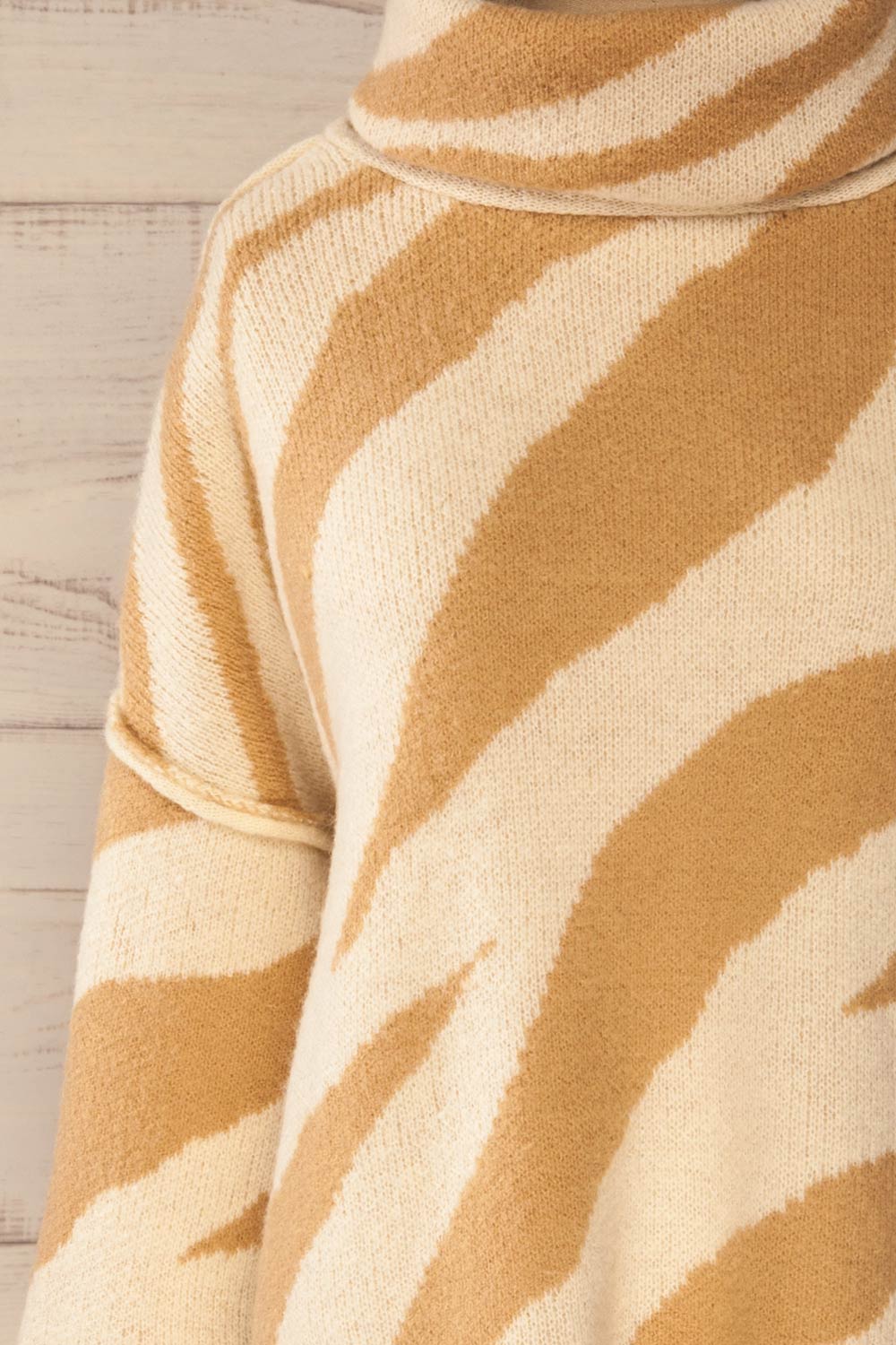 Athena Camel Zebra Print Sweater | La petite garçonne front close-up